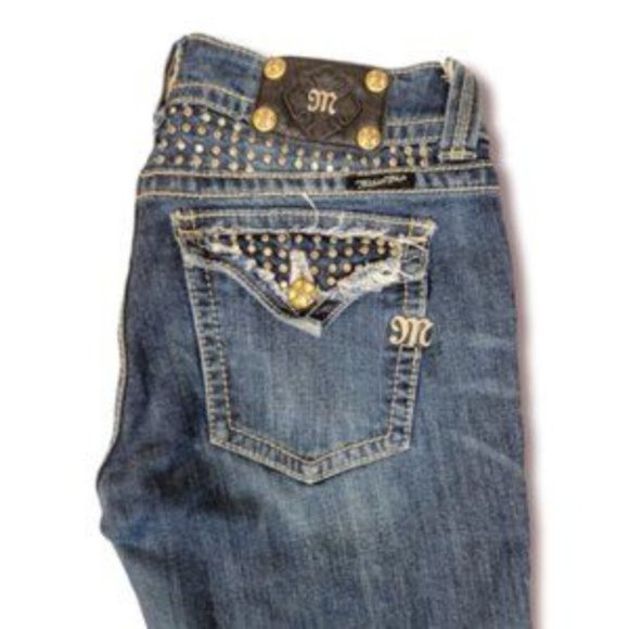 Miss Me Jp5057-3 Women's Gold Color Studs Embroidered Bootcut Leg Jeans Size 29 - Picture 5 of 5